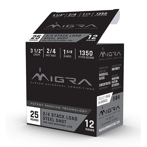 Migra Steel Waterfowl Stacked Shotshells 12ga 3.5 13/8oz 1425 fps 2  4 25/ct | 850060794513